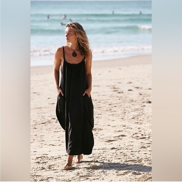 Free People Twisted Low Back Midi Dress in Black - Picture 2 of 4